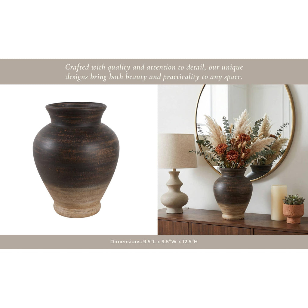 Vase - Brown Terracotta Two Tone Traditional, 12 in.