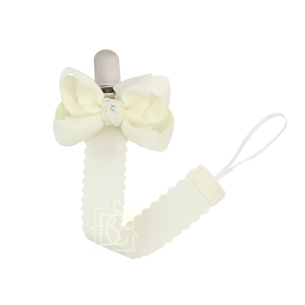 Scalloped Grosgrain Pacifier Clip w/ Detachable Bow