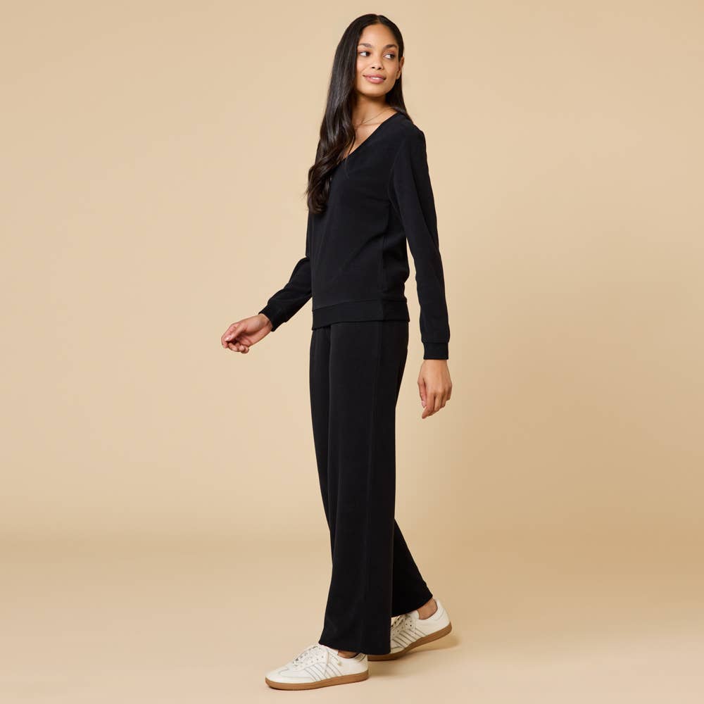 Vintage Velvet V-Neck with Wide Leg Pant