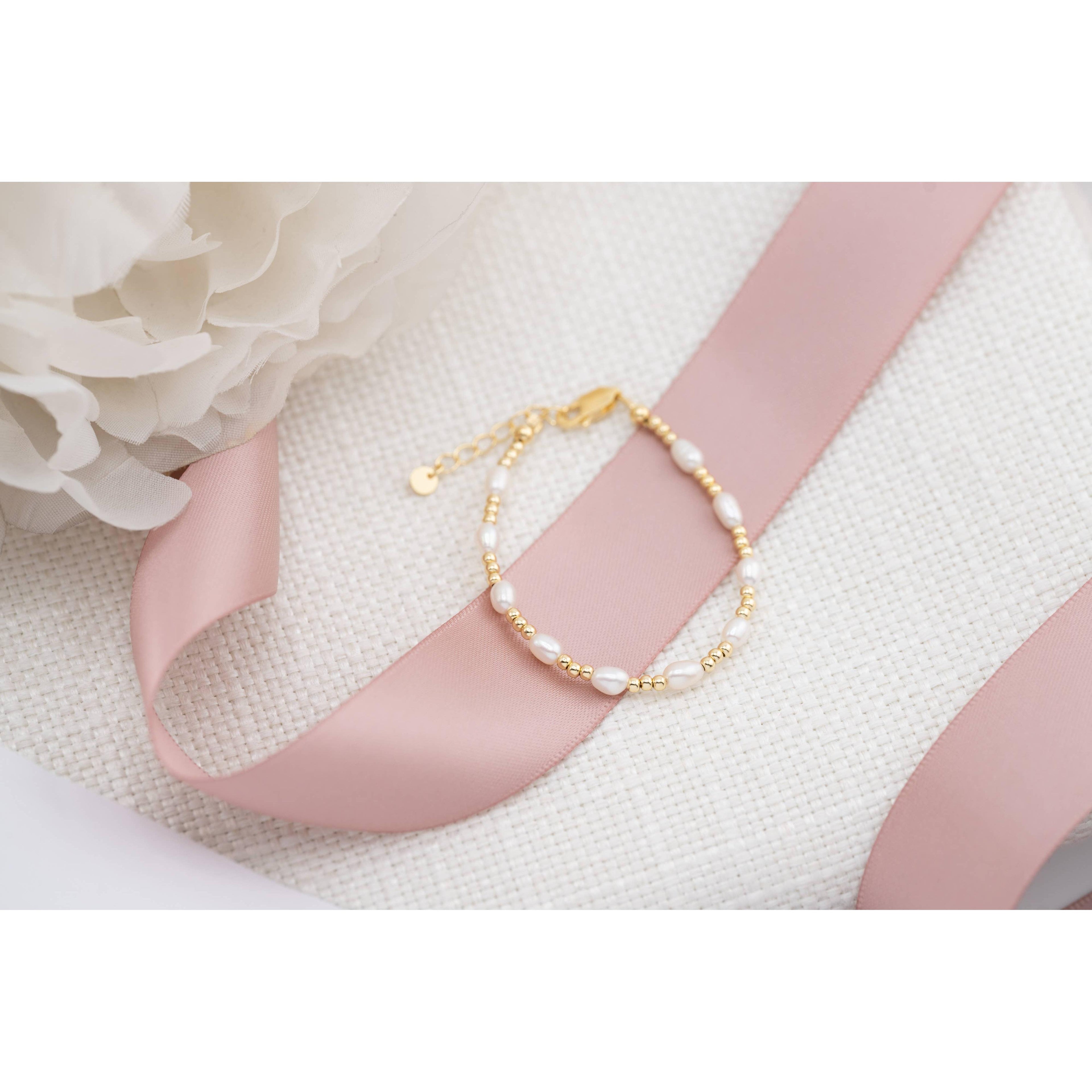 14K Gold-Plated Genuine Pearl Baby or Girls Beaded Bracelet