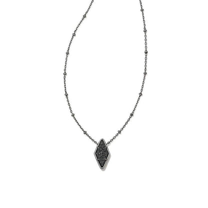 Kendra Scott Silver Black Mother Of Pearl Kinsley Short Pendant Necklace