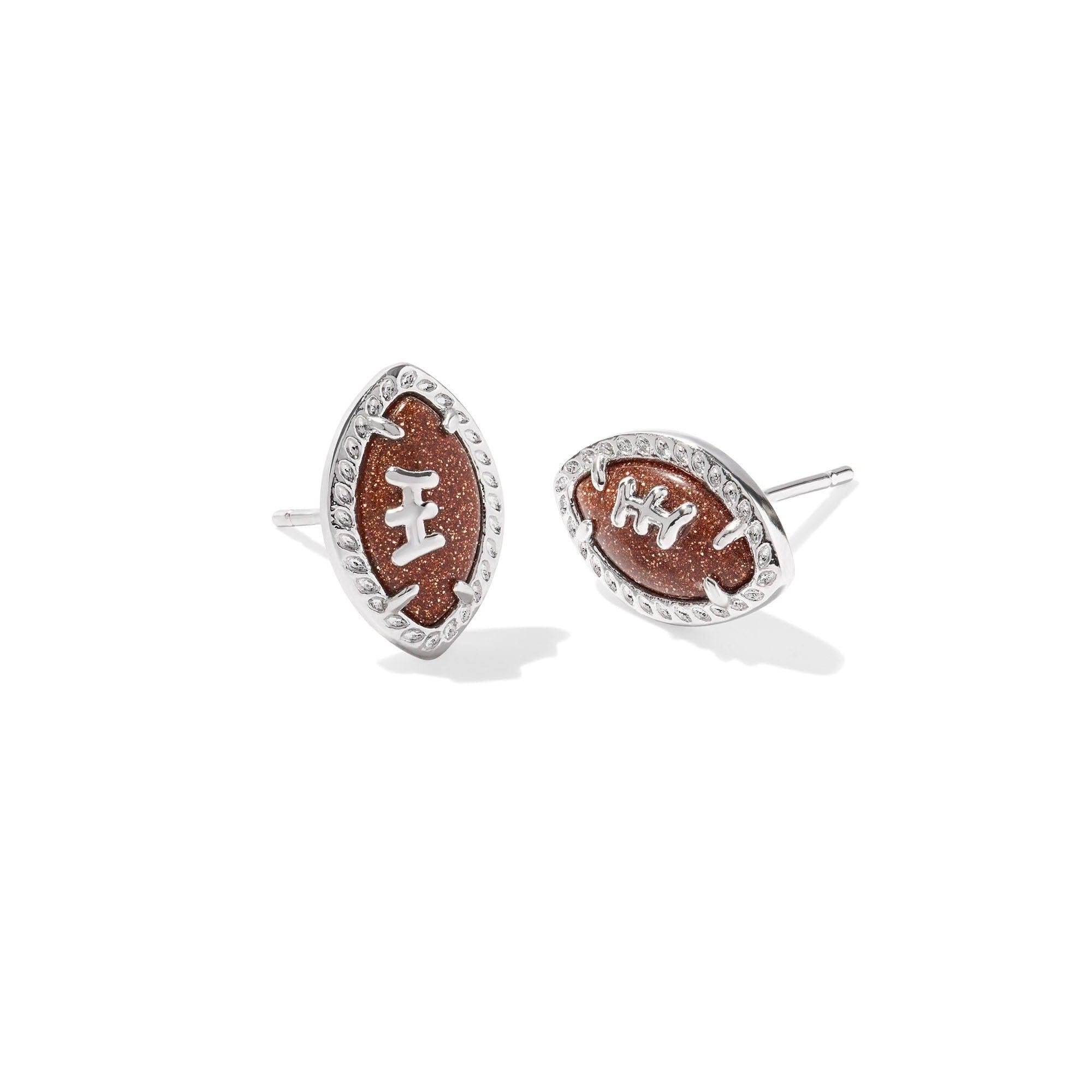 Kendra Scott Football Stud Earrings Silver Orange Goldstone