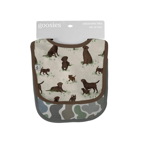 Goosies Bib Set of 2, Chocolate Lab Dogs & Camo