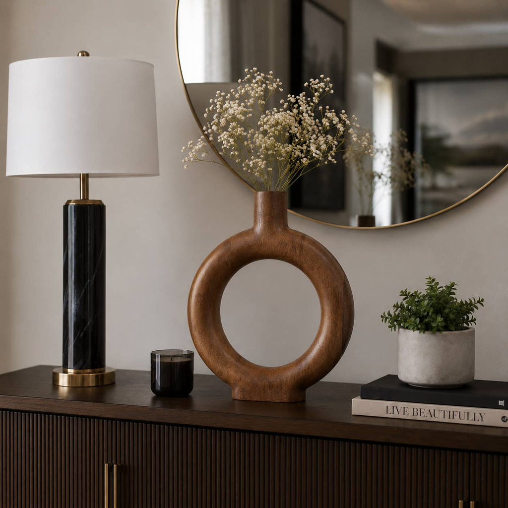 Brown Wood Donut Vase, 14 in.