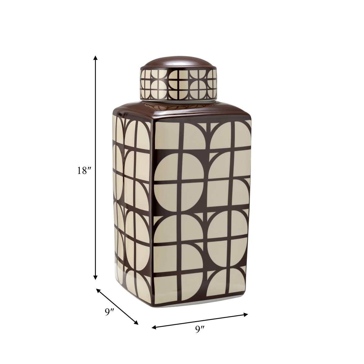 Brown Square Ceramic Decorative Jar with Lid, 18 in.