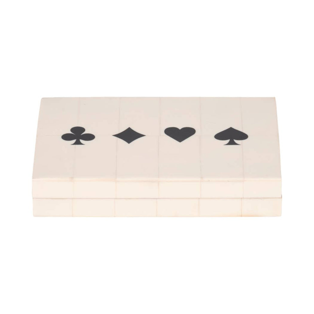 Table Game - White/Black Wood Casual Cards & Dice Box, 7 in.