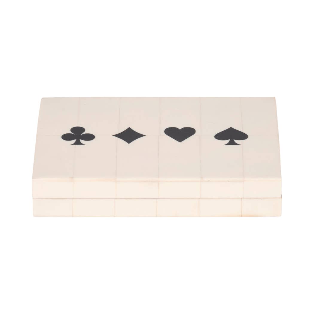Table Game - White/Black Wood Casual Cards & Dice Box, 7 in.
