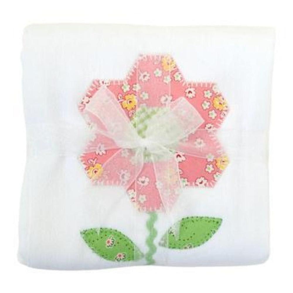 White Burpcloth with colorful daisy design.