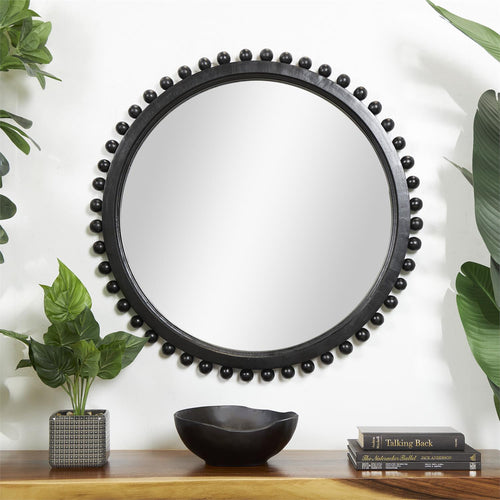 Black Mango Wood Wall Mirror With Beaded Detailing