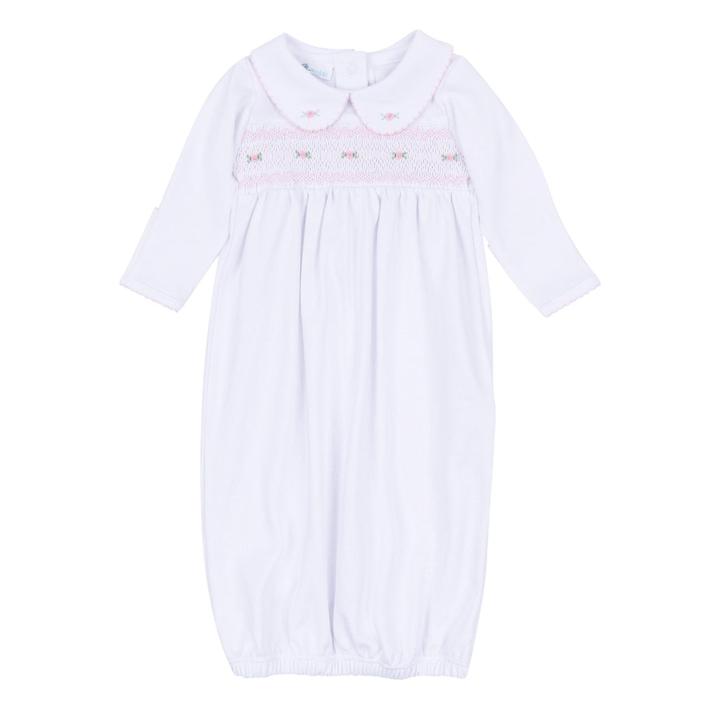 Grace and George White Pink Smocked Collared Girl Gown