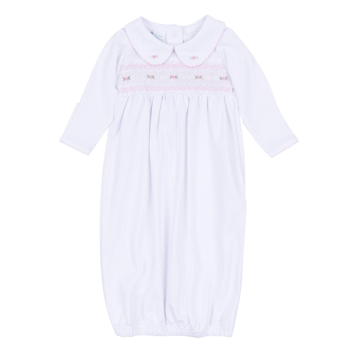 Grace and George White Pink Smocked Collared Girl Gown