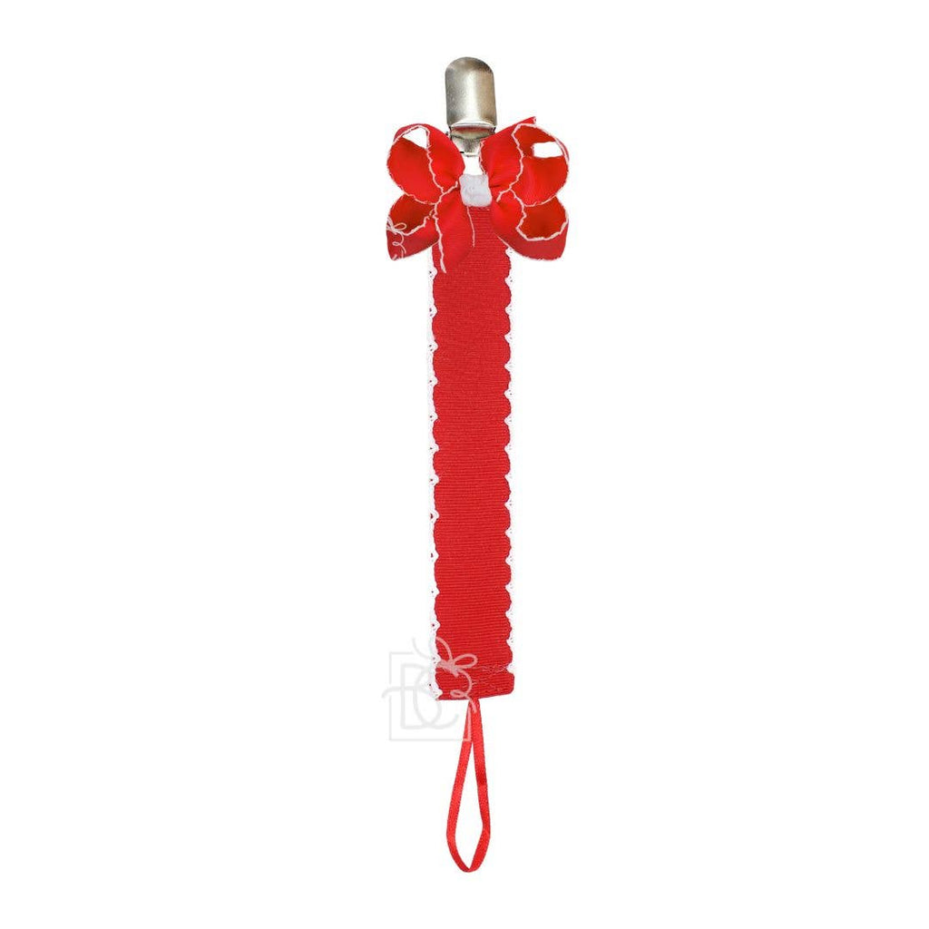 Crochet Edge Grosgrain Pacifier Clip w/ Detachable Bow