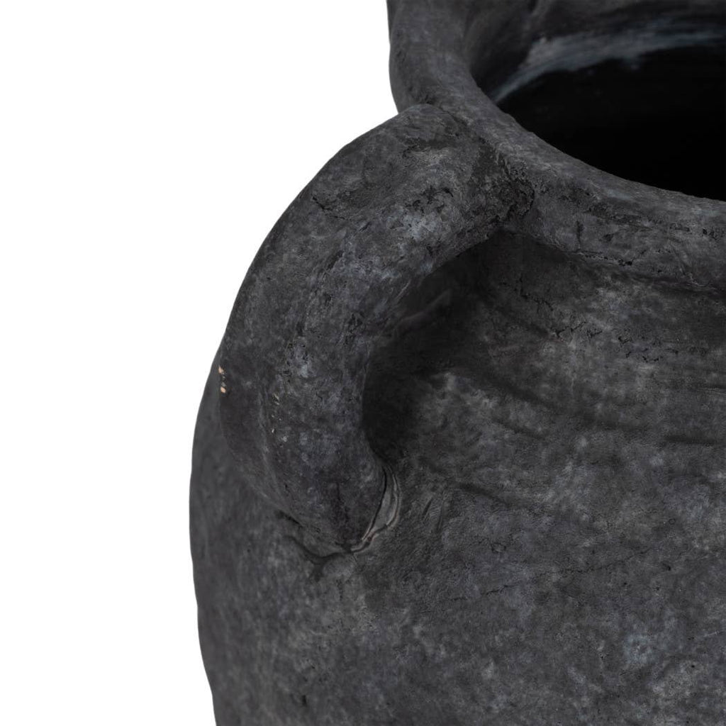 Decorative Vase - Black Pottery Amphora Multi-Handle Jug, 10 in.