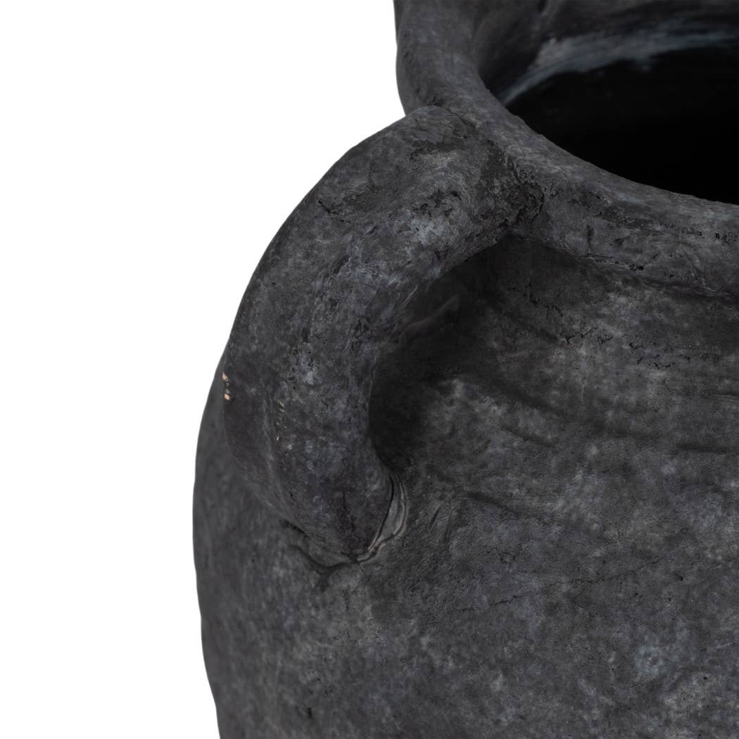 Decorative Vase - Black Pottery Amphora Multi-Handle Jug, 10 in.