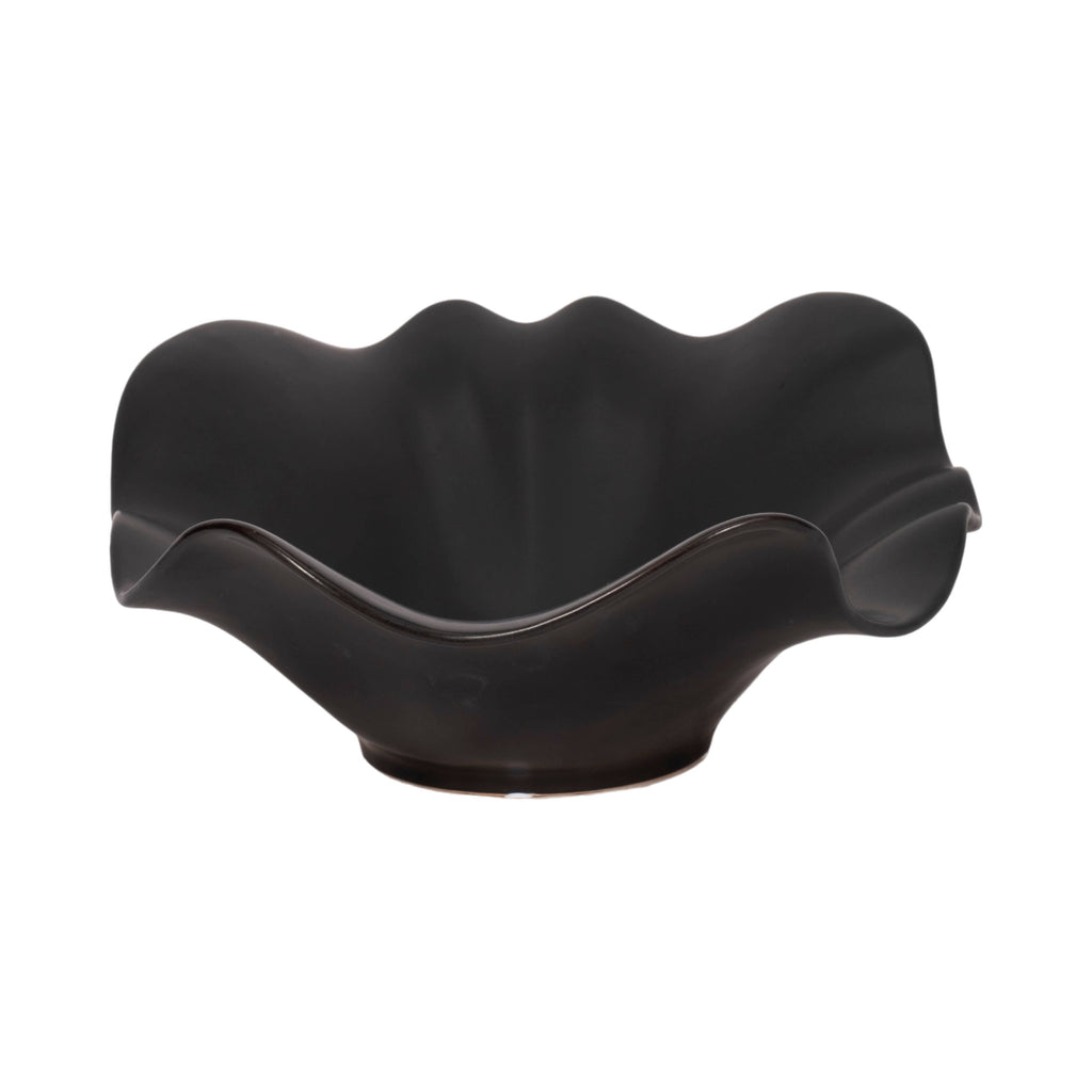 Bowl - Black Ceramic Ruffled Edge Matte Finish, 18 in.