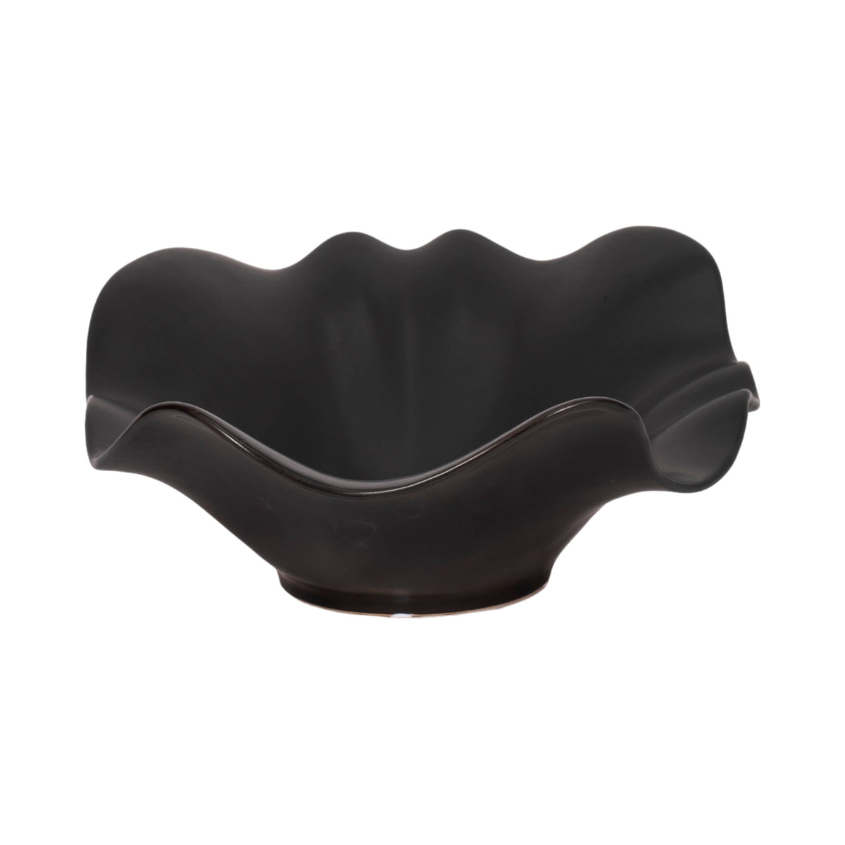 Bowl - Black Ceramic Ruffled Edge Matte Finish, 18 in.