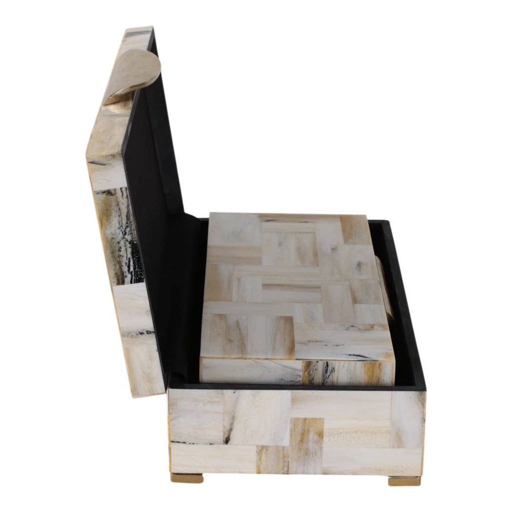 Decorative Boxes Set of 2-Tan Resin Marbled Footed, 12/14 in