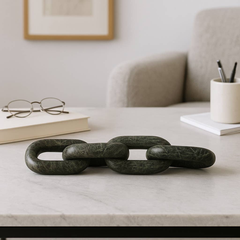 Marble Modern Four-Link Chain Sculpture - Green, 14 in.