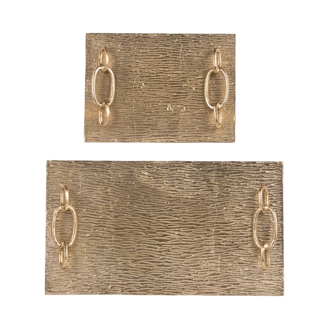 Decorative Gold Metal Link Handled Trays, Two Sizes