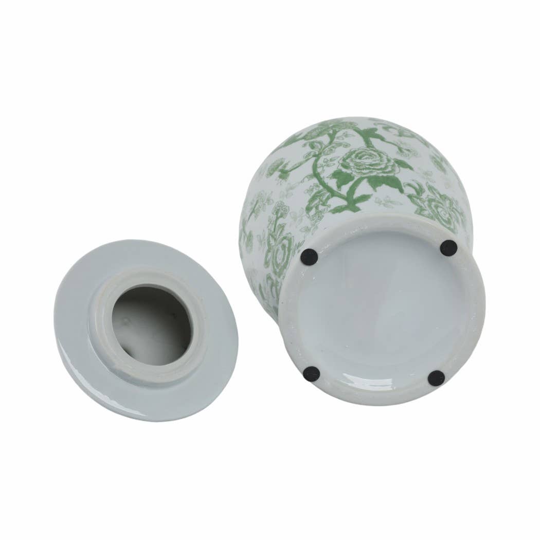 Green Tall Bird and Flower Ceramic Jar, 18 in.