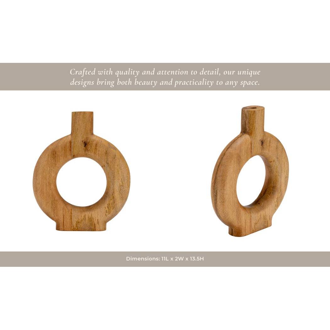 Brown Wood Donut Vase, 14 in.