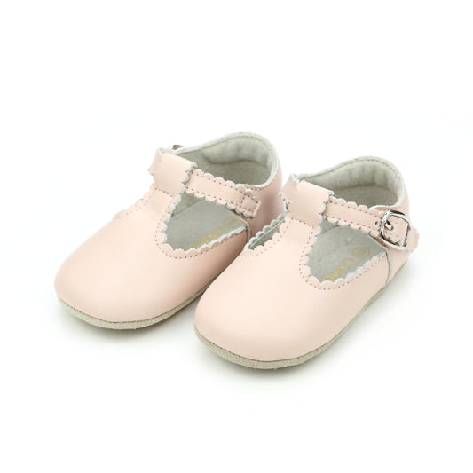 Elodie Girls Scalloped T-Strap Mary Jane Crib Shoe (Infant)