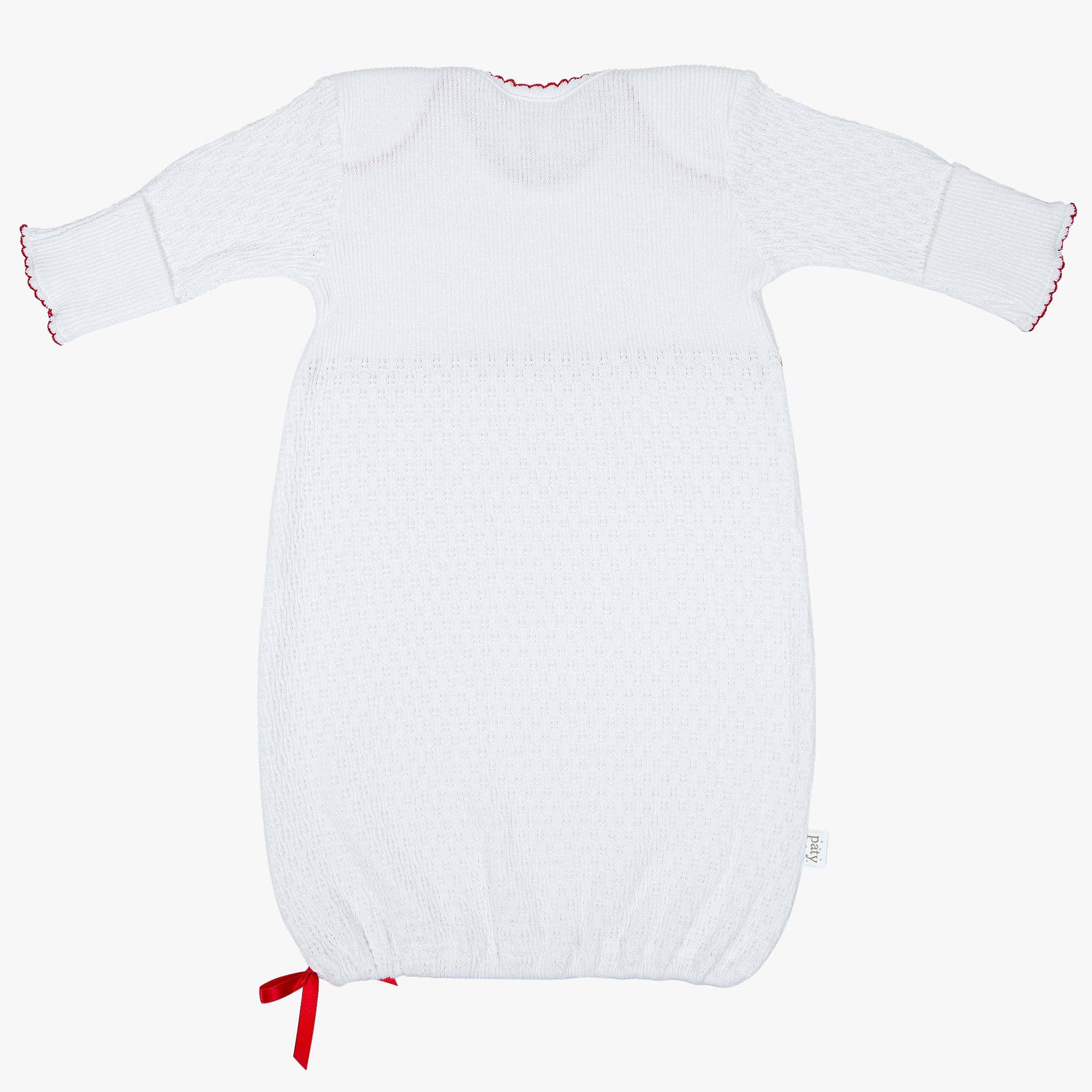 Paty Knit Overlap Shoulder Gown with Rosettes