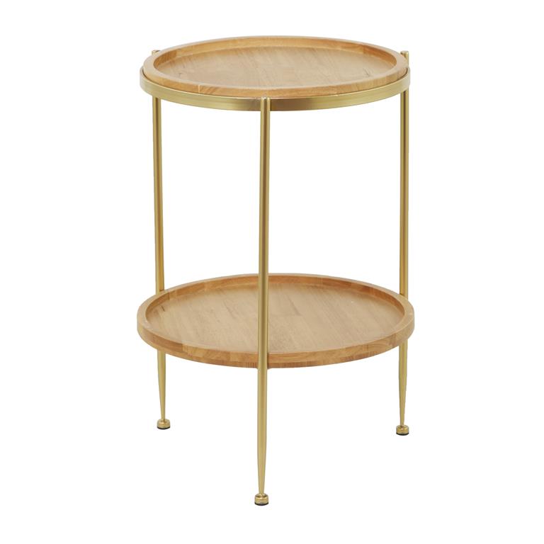 Uma Brown Wood 1 Shelf Accent Table with Gold Metal Legs