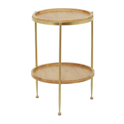 Brown Wood 1 Shelf Accent Table with Gold Metal Legs