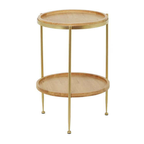 Uma Brown Wood 1 Shelf Accent Table with Gold Metal Legs