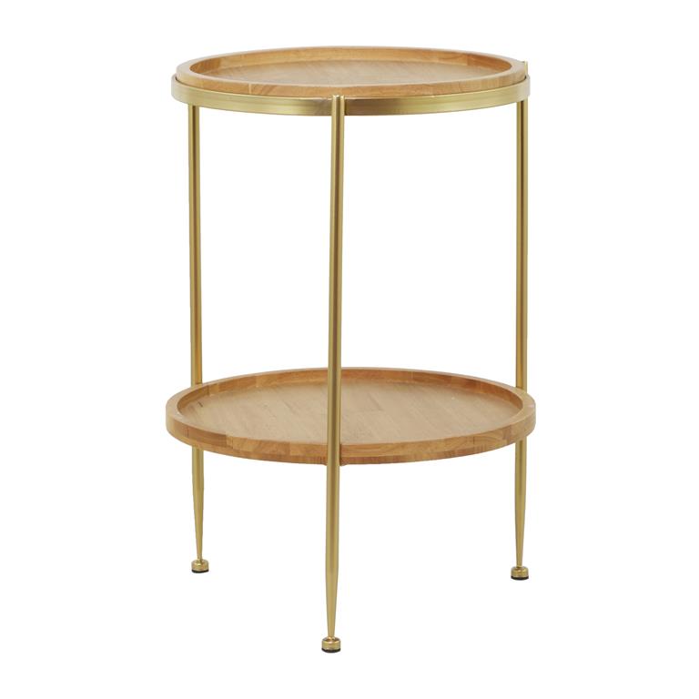 Brown Wood 1 Shelf Accent Table with Gold Metal Legs