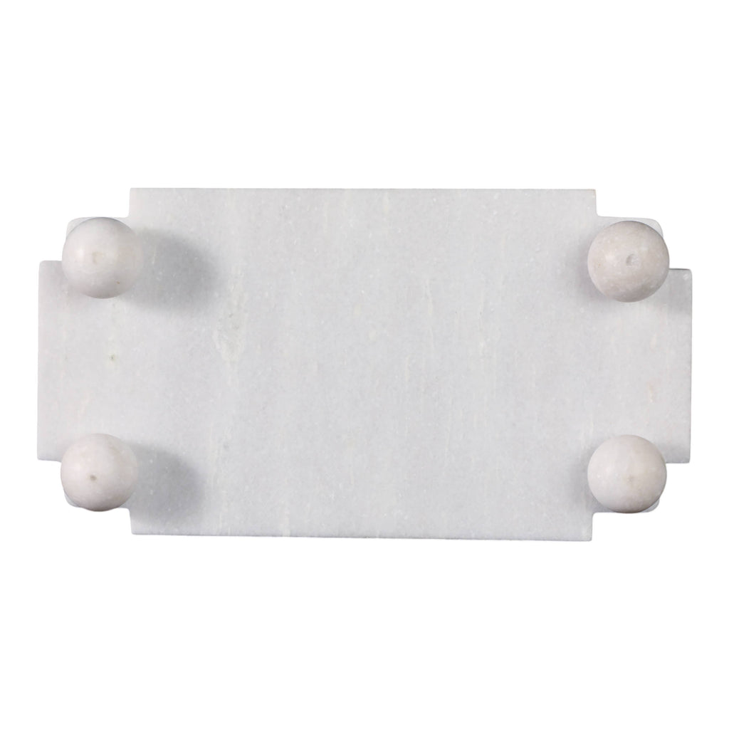 Decorative Tray - White Marble with Rounded Ball Feet, 13 in.