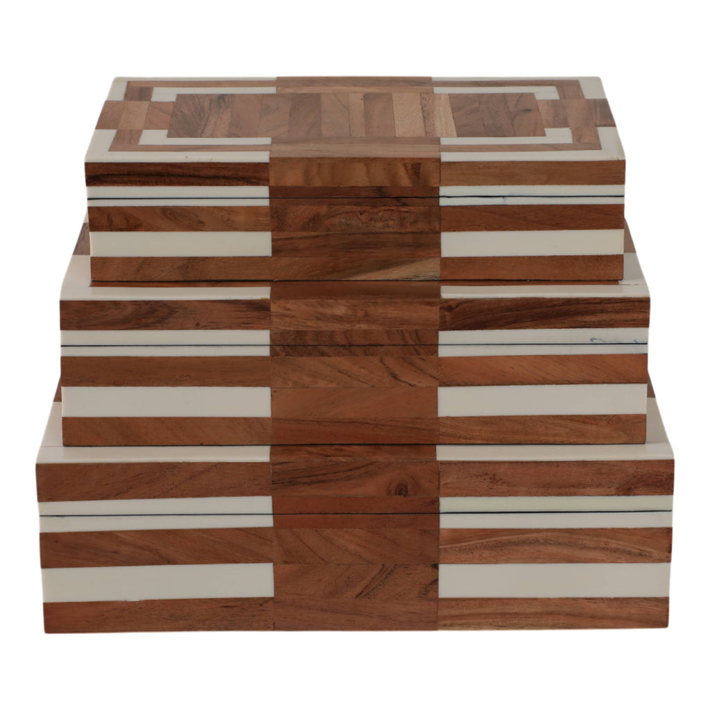 Decorative Boxes Set of 3 - Ivory Wooden Inlay, 10/11/12 in.