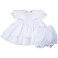 Feltman Brothers Honeycomb Smocked Ruff. Dress in White/Pink