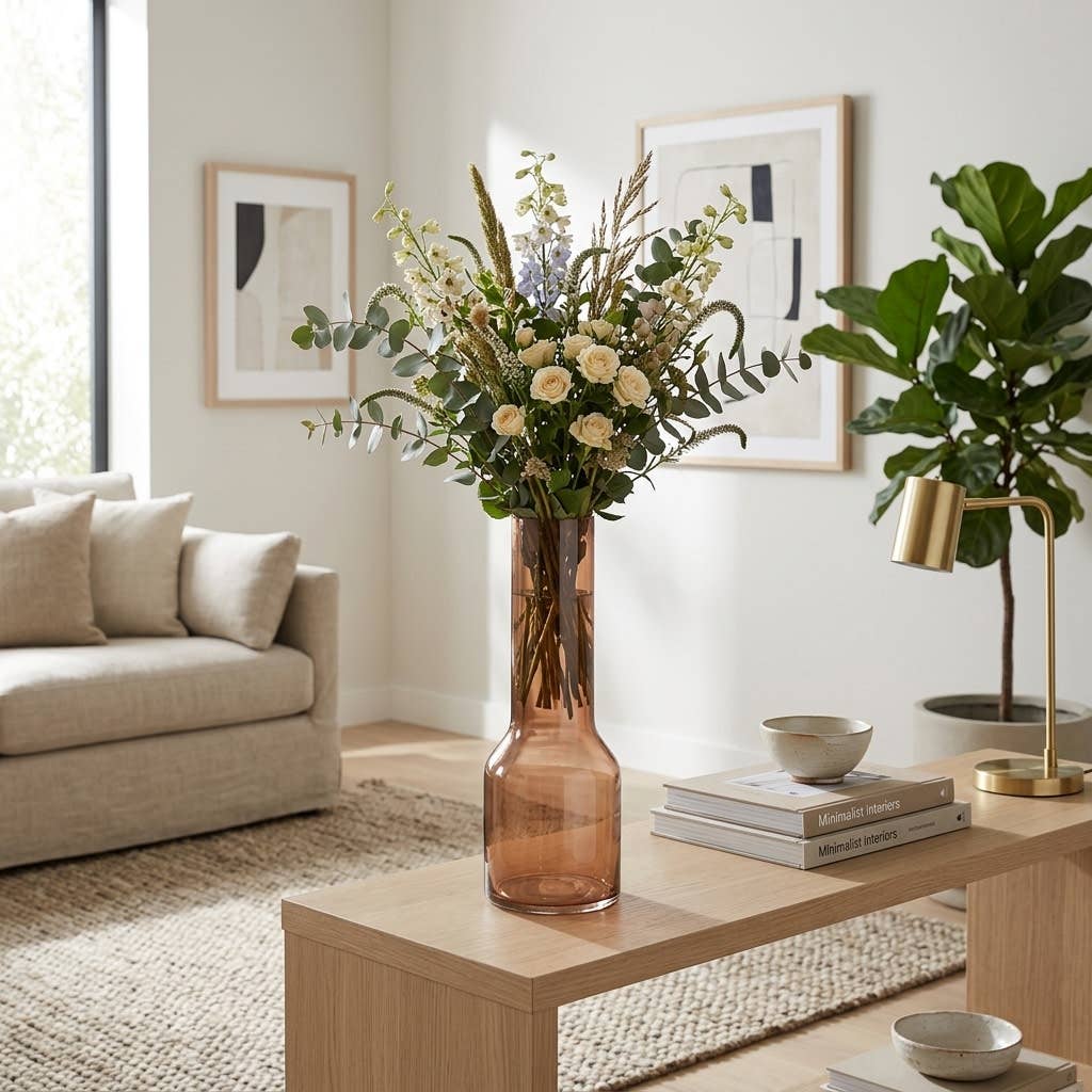 Decorative Vase - Brown Glass Long Neck Sculptural, 16 in.
