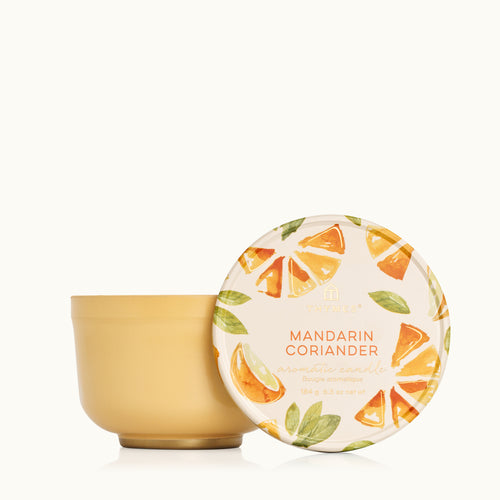 Poured Candle Tin, Printed Lid, Mandarin Coriander
