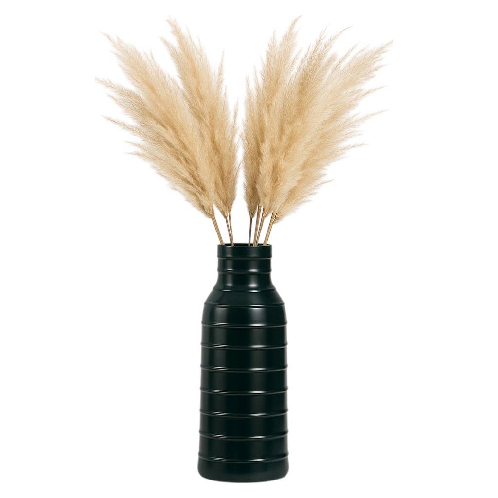 Forest Green Vertically Ribbed Ceramic Vase, 20 in.