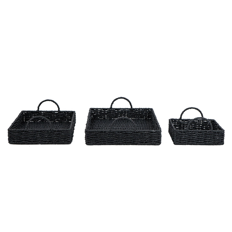 Onyx Woven Tray Collection, Set of 3