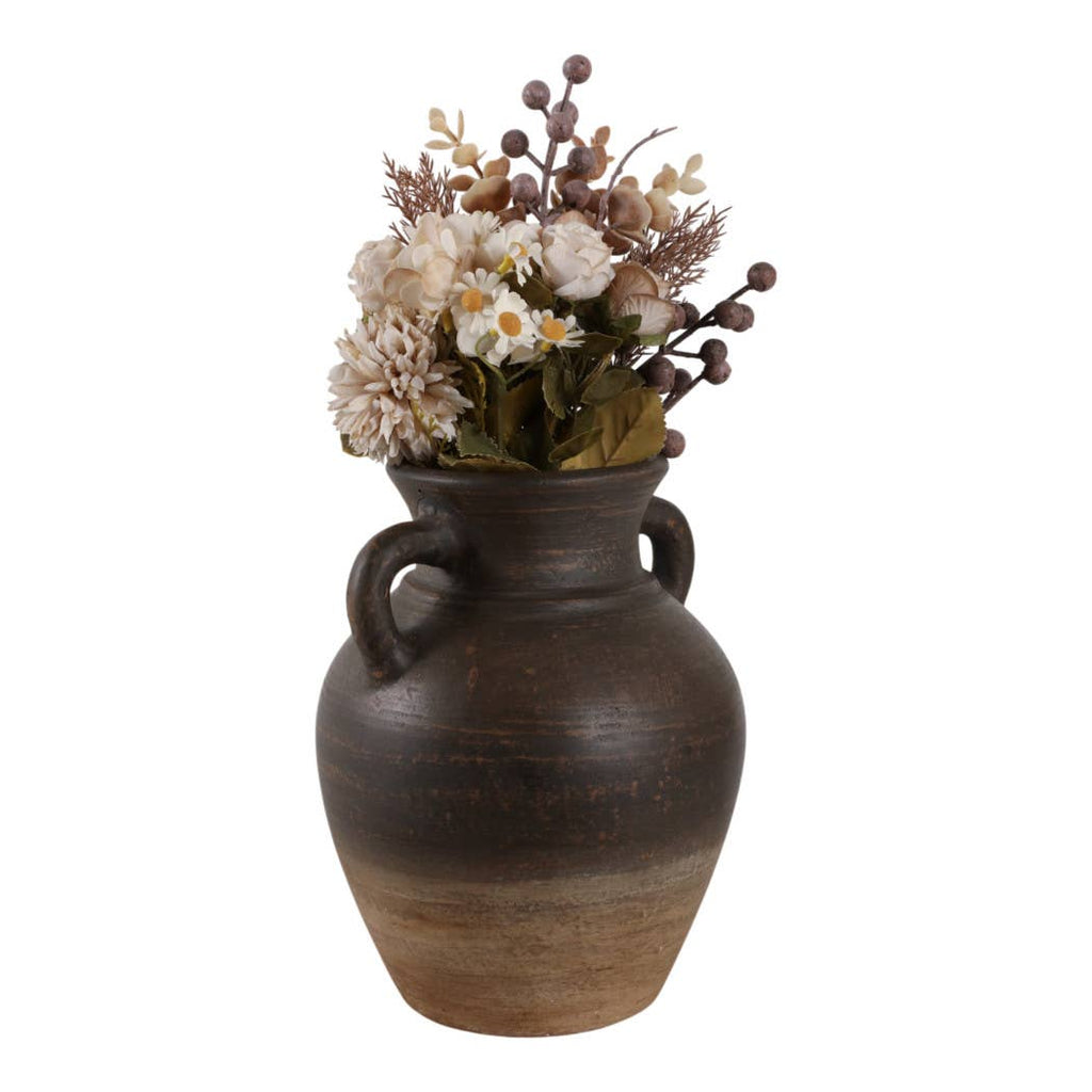 Decorative Vase - Brown Terracotta Amphora with Handles, 9 in.
