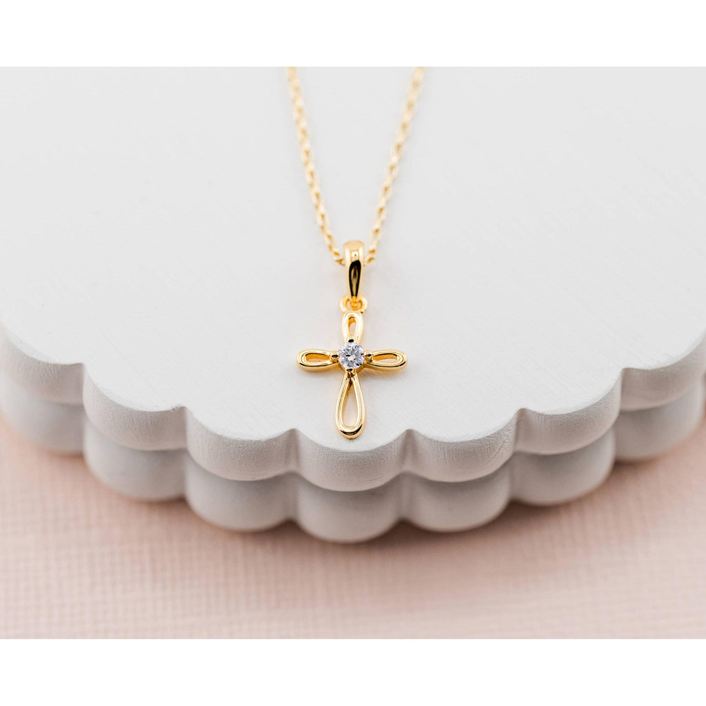 14K Gold-Plated Kids Cross Open Infinity Children's Necklace
