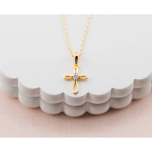 14K Gold-Plated Kids Cross Open Infinity Children's Necklace