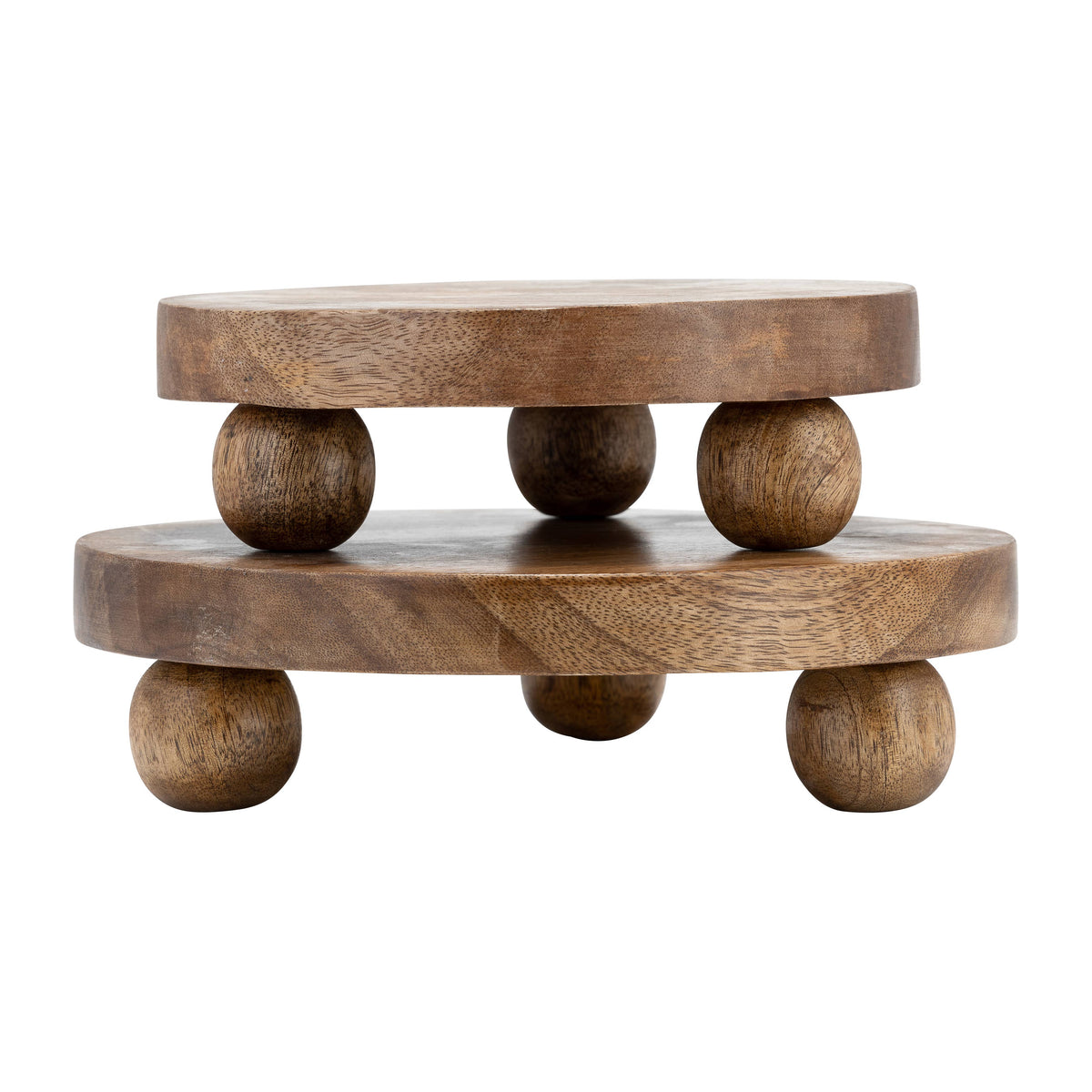 Mango Wood Round Riser Trays, Set of 2 - Brown, 8/10 in.