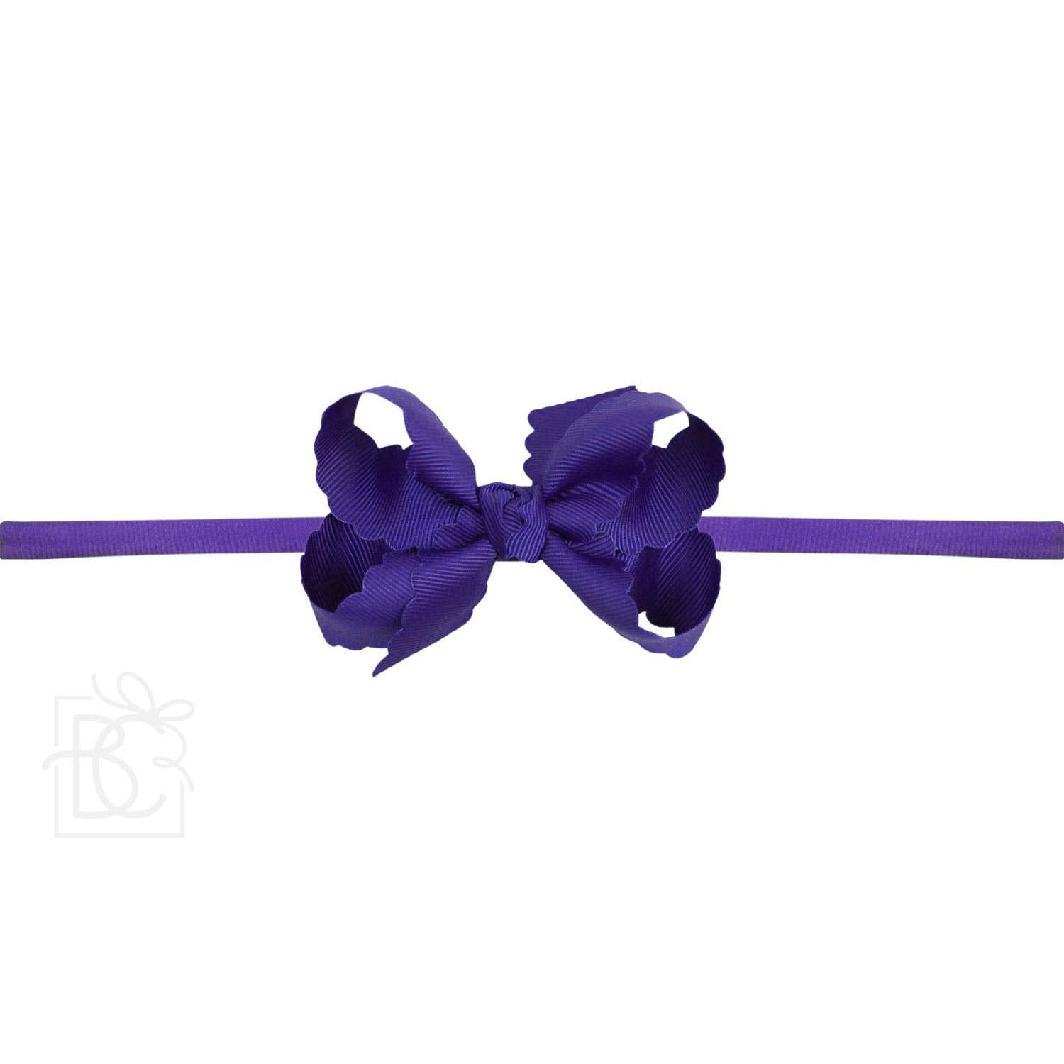 Thin Nylon Headband with Grosgrain Scalloped Edge Hair Bow