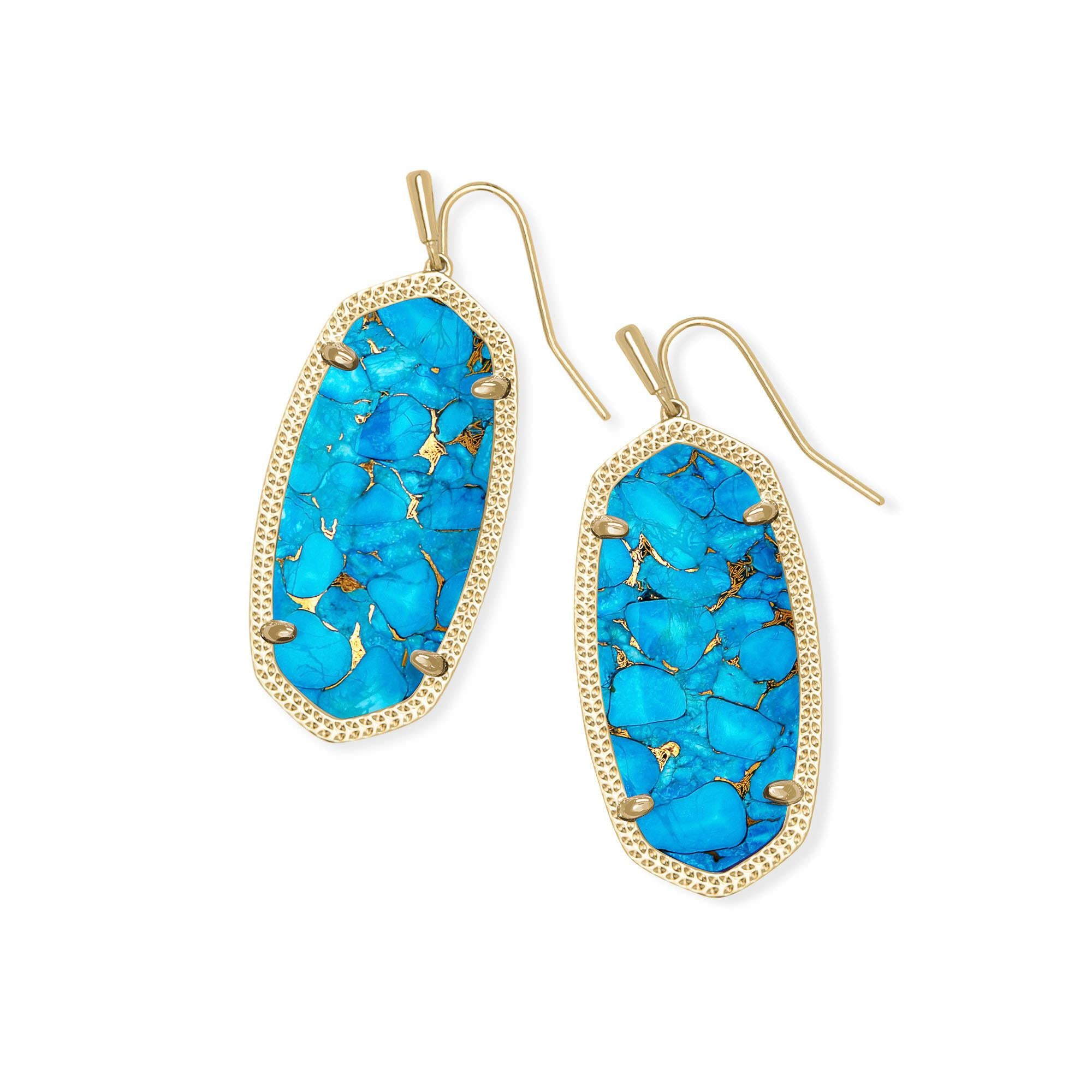 Kendra Scott Elle Drop Earrings Gold Bronze Veined Turquoise