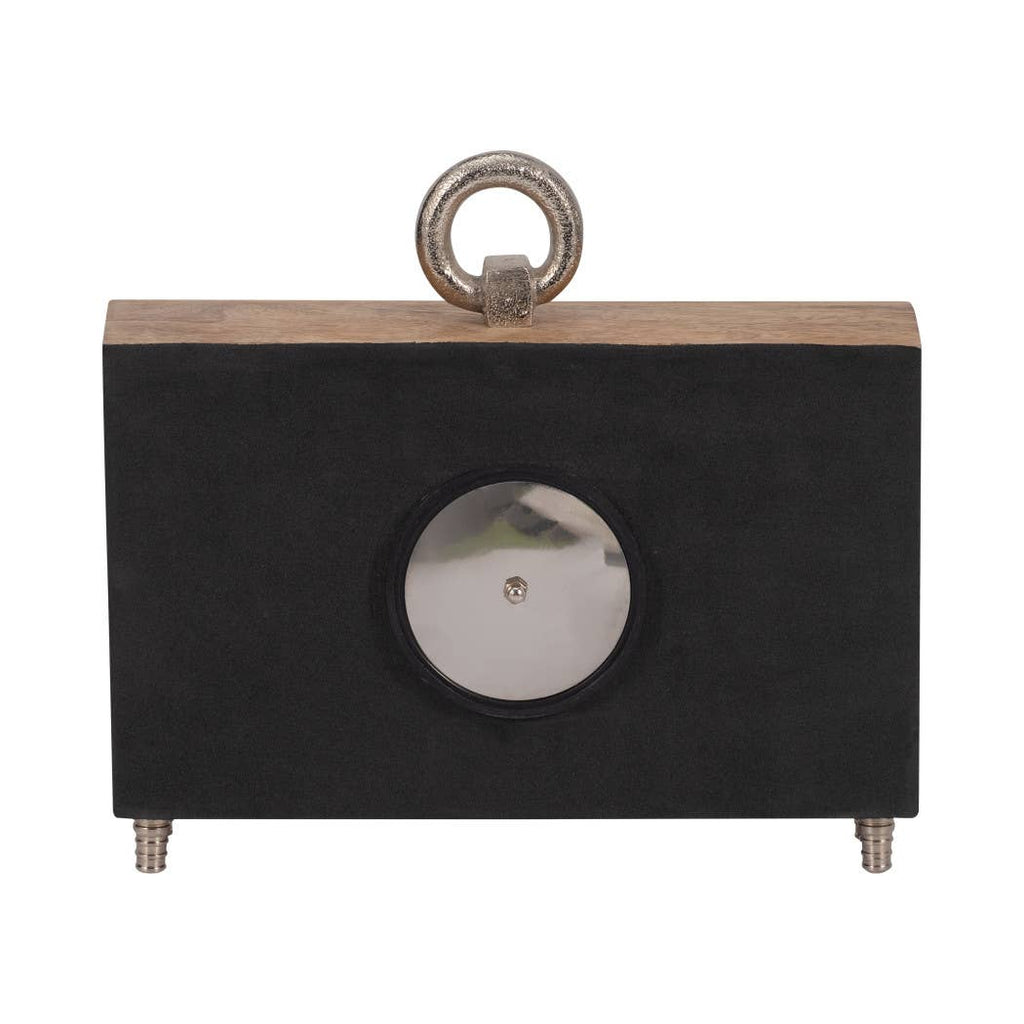 Table Clock - Brown Wood Rectangular with Ring, 10 in.
