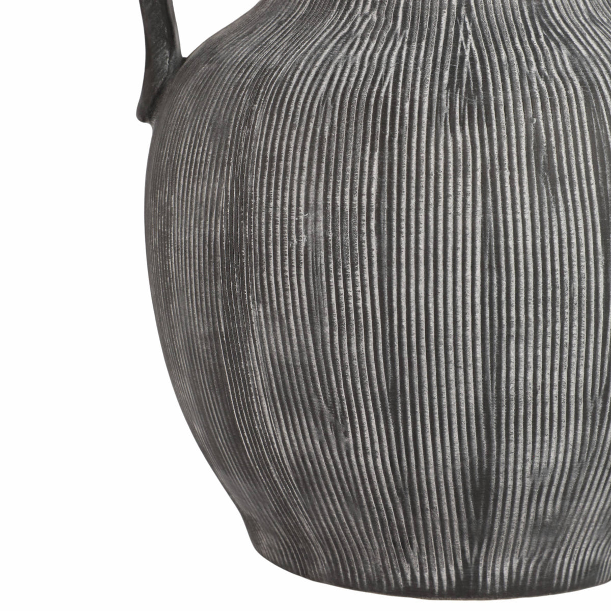 Black Ribbed Stoneware Vase with Handle, 10 in.