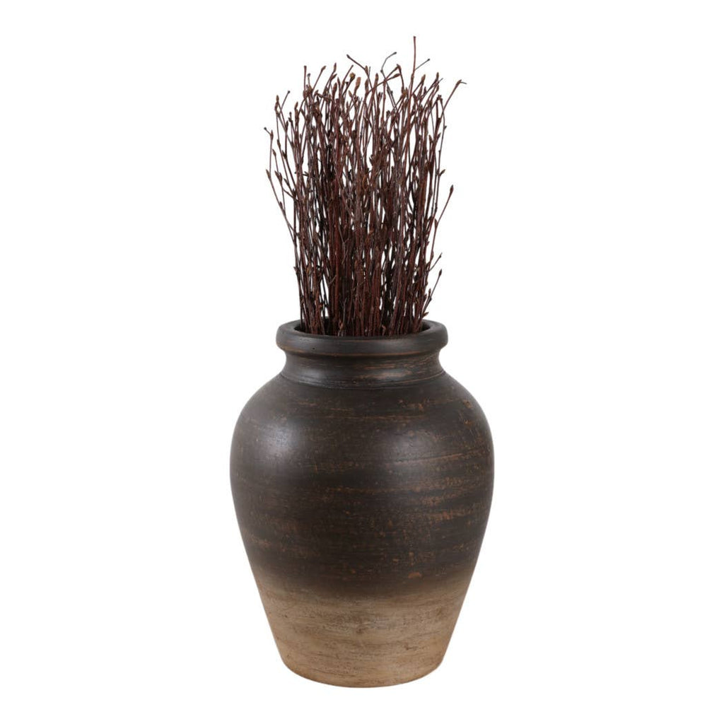 Decorative Vase - Chocolate Brown Ceramic Pottery Jug, 10 in.