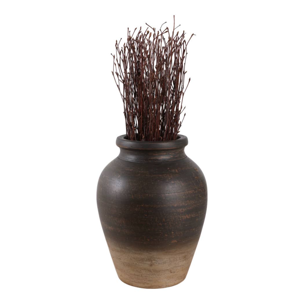 Decorative Vase - Chocolate Brown Ceramic Pottery Jug, 10 in.