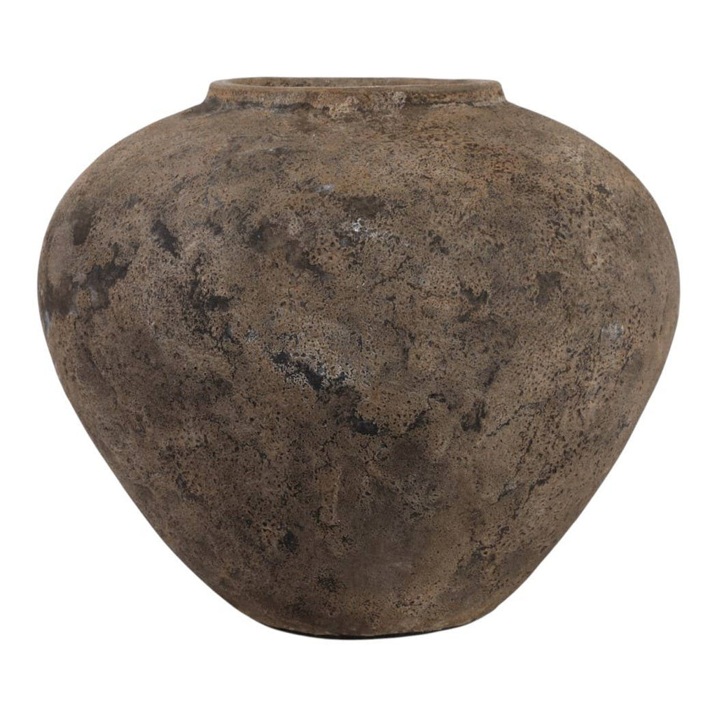 Decorative Vase - Brown Pottery Modern Round Shape, 14 in