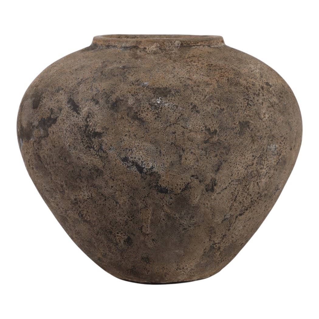 Decorative Vase - Brown Pottery Modern Round Shape, 14 in